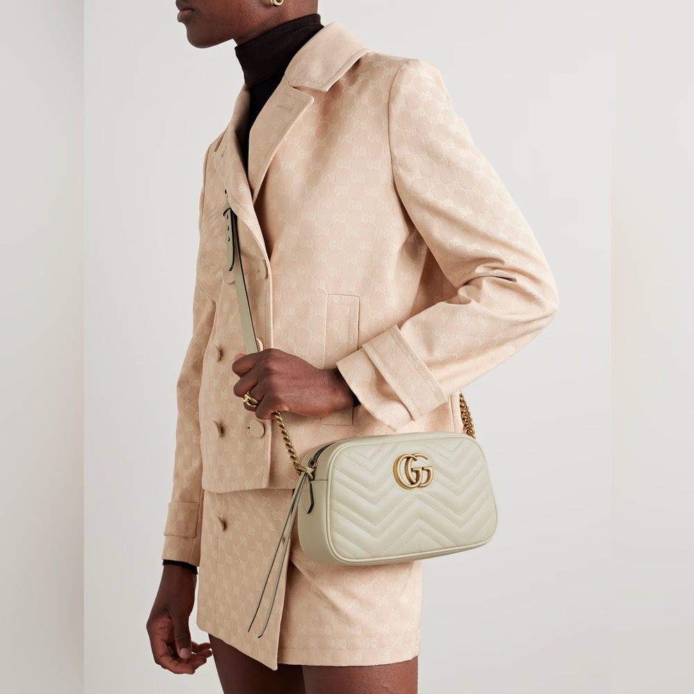 Gucci GG Marmont Small Quilted Leather Camera Bag Ivory White Crossbody